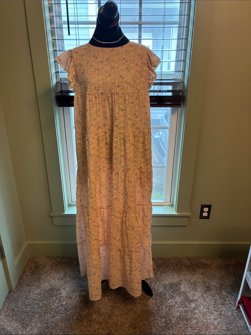 English Factory Pale Peach Floral Tiered Maxi Dress